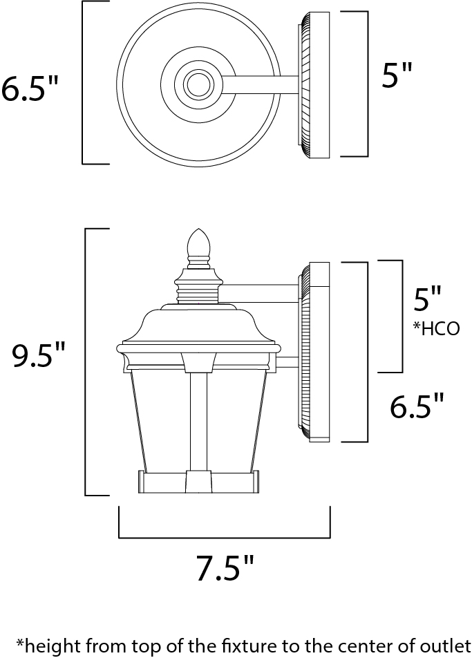 Maxim Dover Ee Outdoor Wall Mount Model: 86096FSBZ Line Drawing