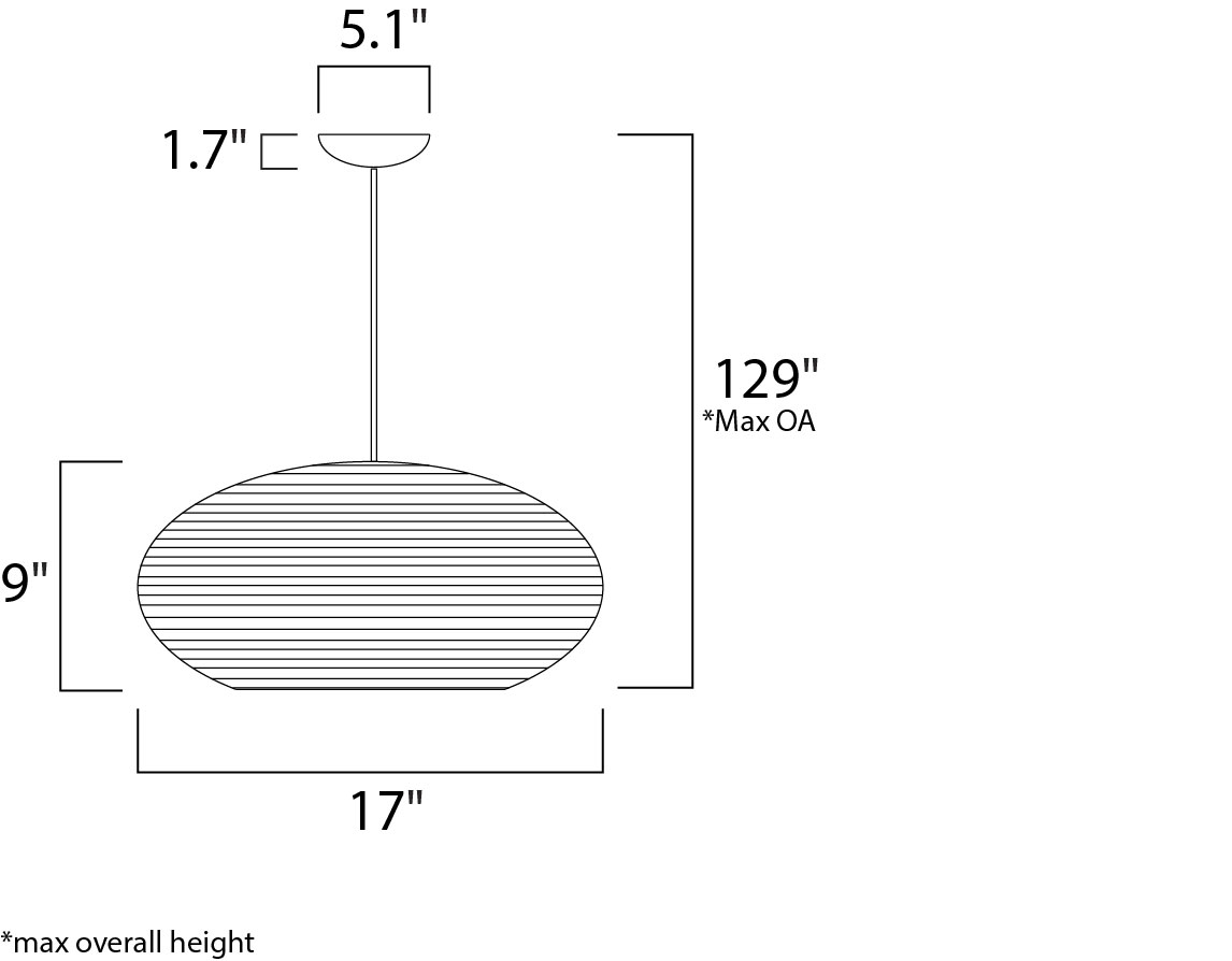 Maxim Java Single Pendant Model: 9105JVBK Line Drawing